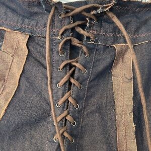 Cordelia blue jean mixed media maxi skirt size large bustled  in back pleated….